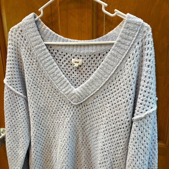 Aerie Chunky V Neck Sweater Oversized Slouchy Light Blue Size Small - Picture 7 of 13